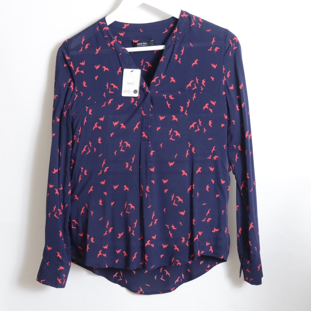 RED BIRDS Long Sleeve Blue MNG Basics Silky shirt
